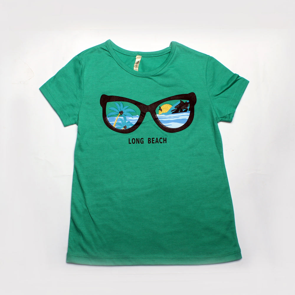 LONG BEACH GREEN COLOR T-SHIRT FOR GIRLS Main image