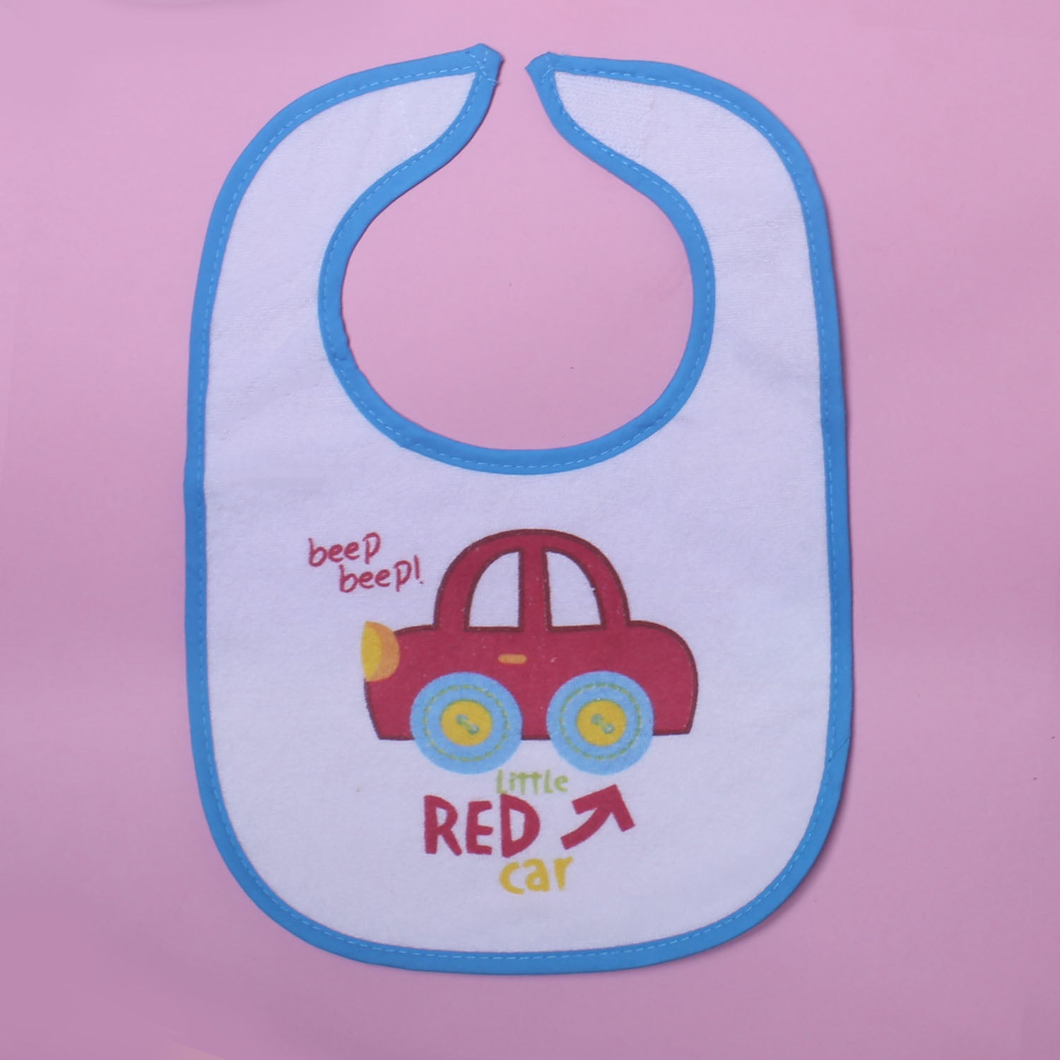 NEW WHITE LITTLE RED CAR BEEP BEEP PRINTED BIB FOR BABIES Main image