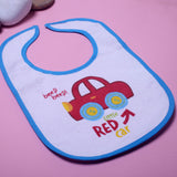 NEW WHITE LITTLE RED CAR BEEP BEEP PRINTED BIB FOR BABIES
