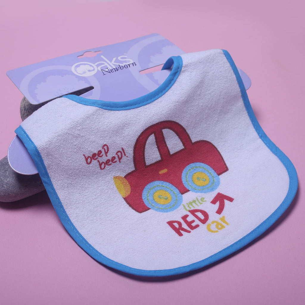 NEW WHITE LITTLE RED CAR BEEP BEEP PRINTED BIB FOR BABIES
