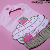 NEW PINK CUPCAKE MUFFIN EMBOIDERED BIB FOR BABIES