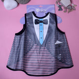 BABY WATERPROOF PLASTIC BLACK COAT WITH BOW TIE PRINTED BIB FOR BABY BOYS