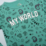 MY WORLD SEA GREEN PRINTED FULL SLEEVES T-SHIRTS
