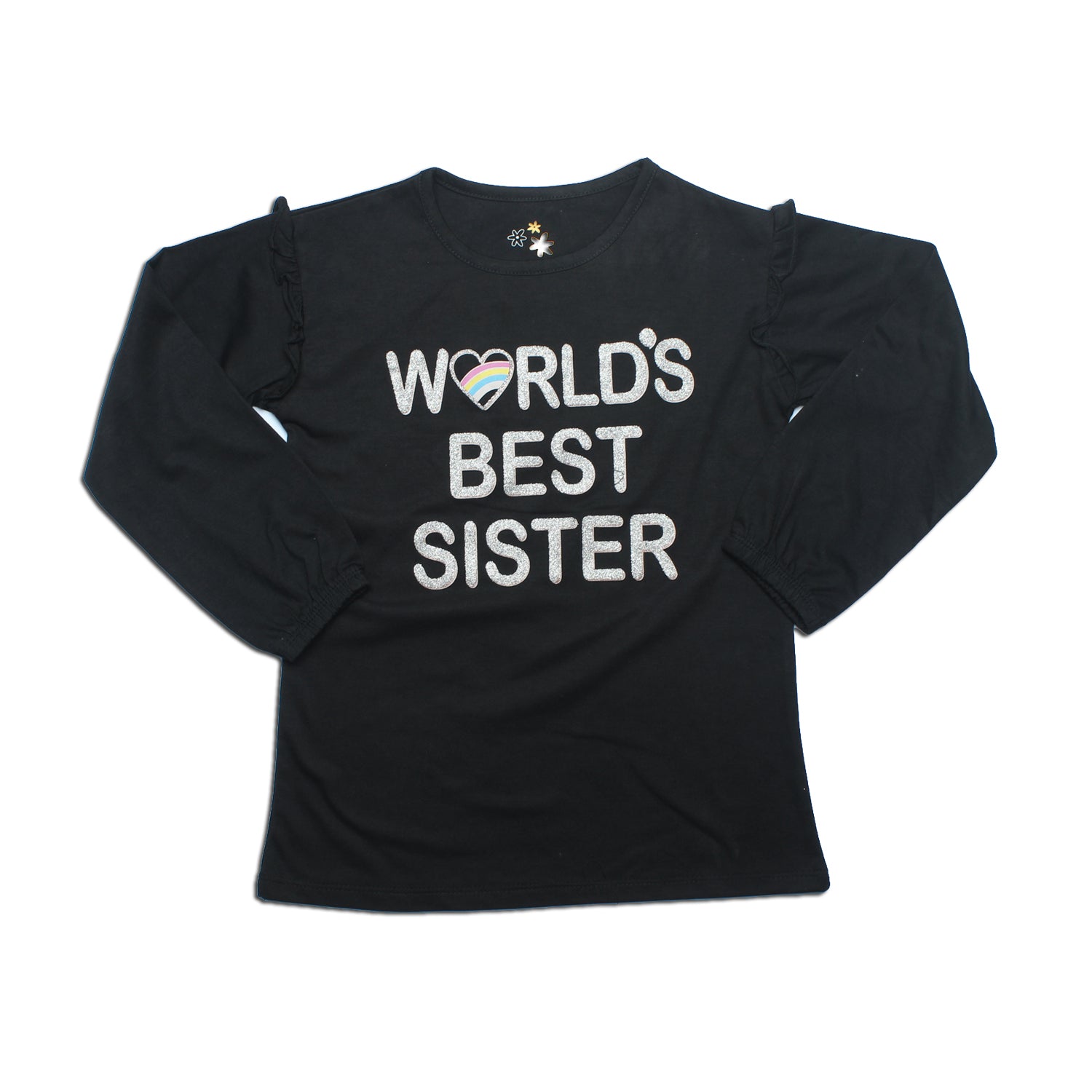 WORLD BEST SISTER BLACK PRINTED FULL SLEEVES T-SHIRTS