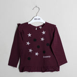 Maroon Stars Printed Full Sleeve T-shirt - Expo City