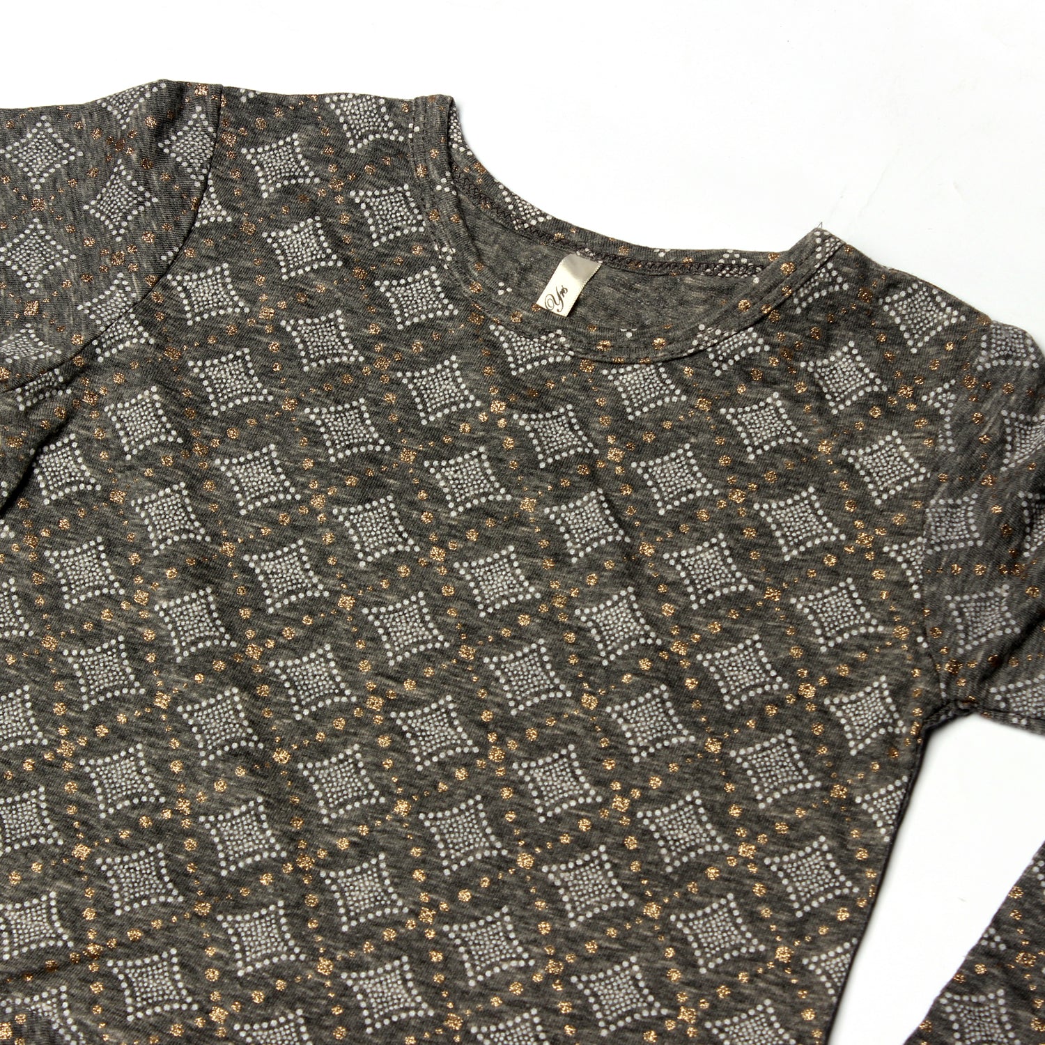 GREY WITH GOLDEN SPOTS PRINTED T-SHIRT AND TOP FOR GIRLS