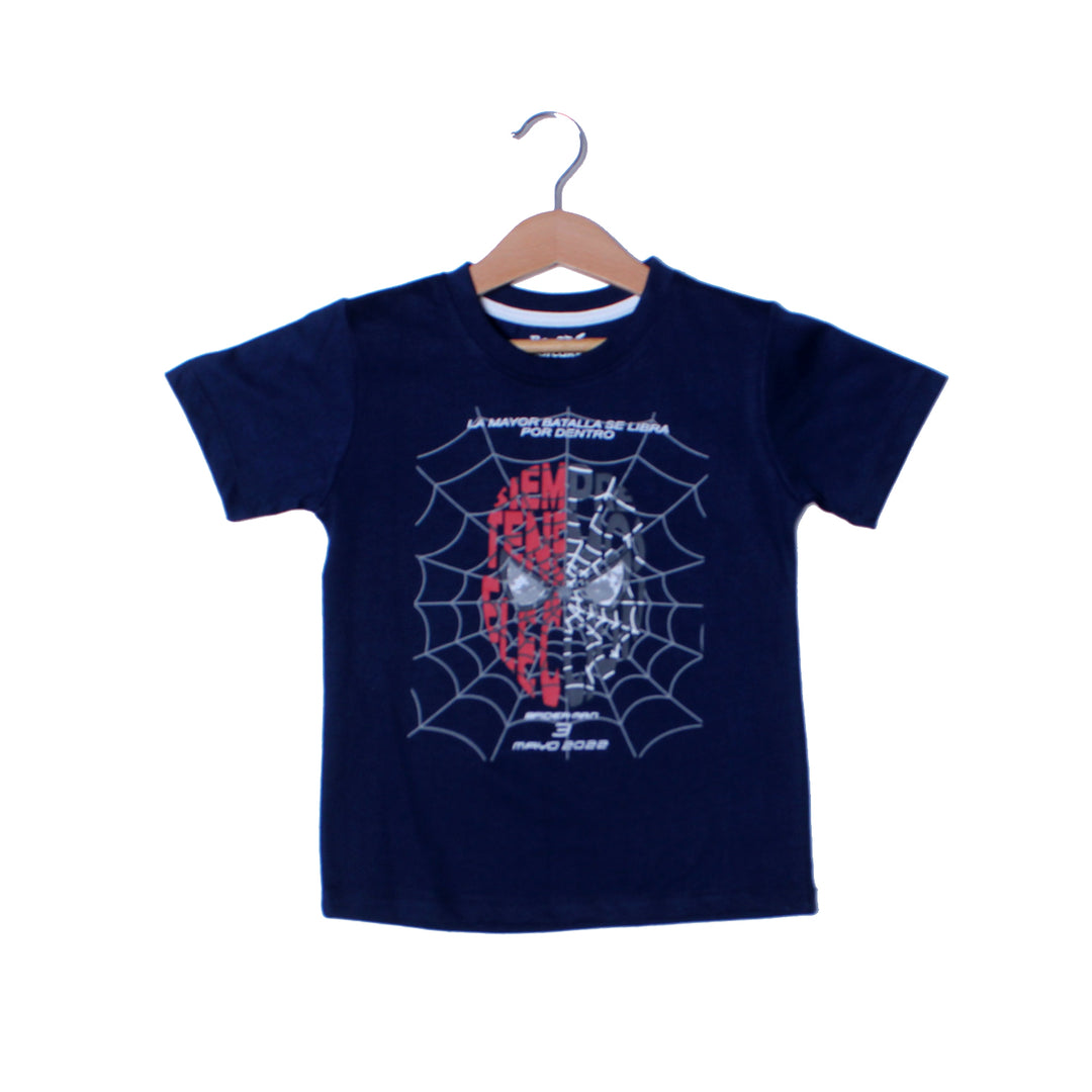 NEW NAVY BLUE SPIDER-MAN FACE PRINTED T-SHIRT FOR BOYS