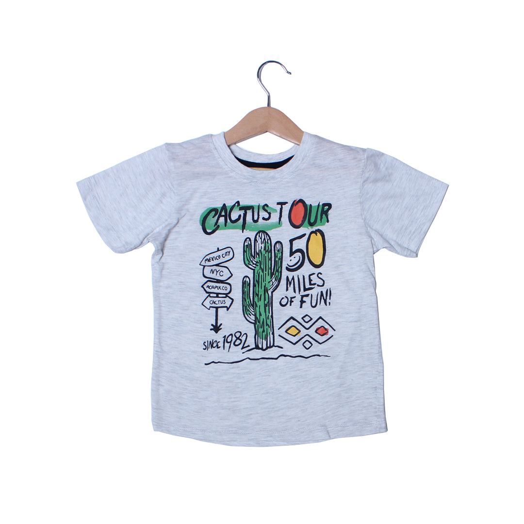 NEW LIGHT GREY CACTUS TOUR PRINTED T-SHIRT FOR BOYS