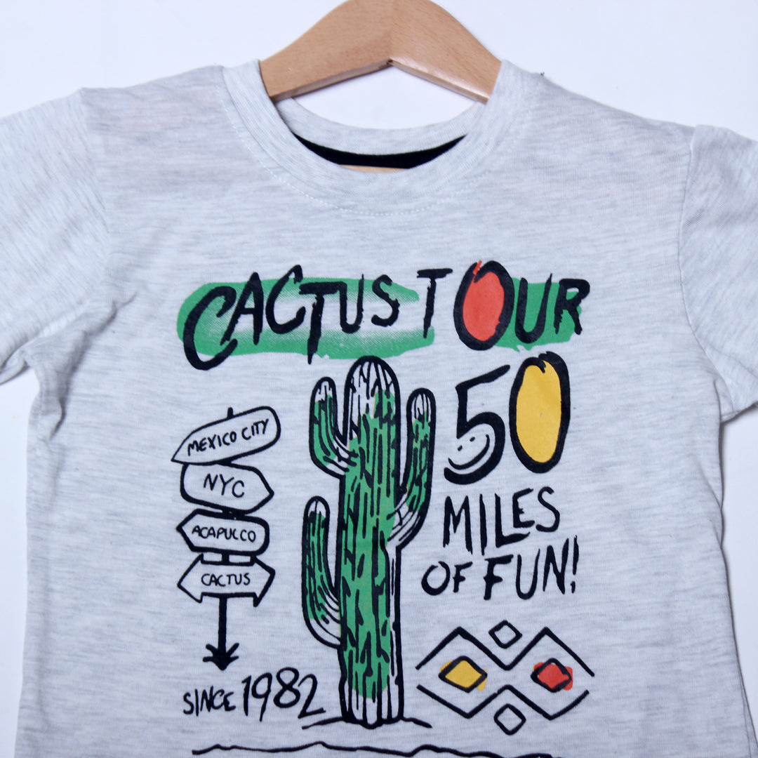 NEW LIGHT GREY CACTUS TOUR PRINTED T-SHIRT FOR BOYS