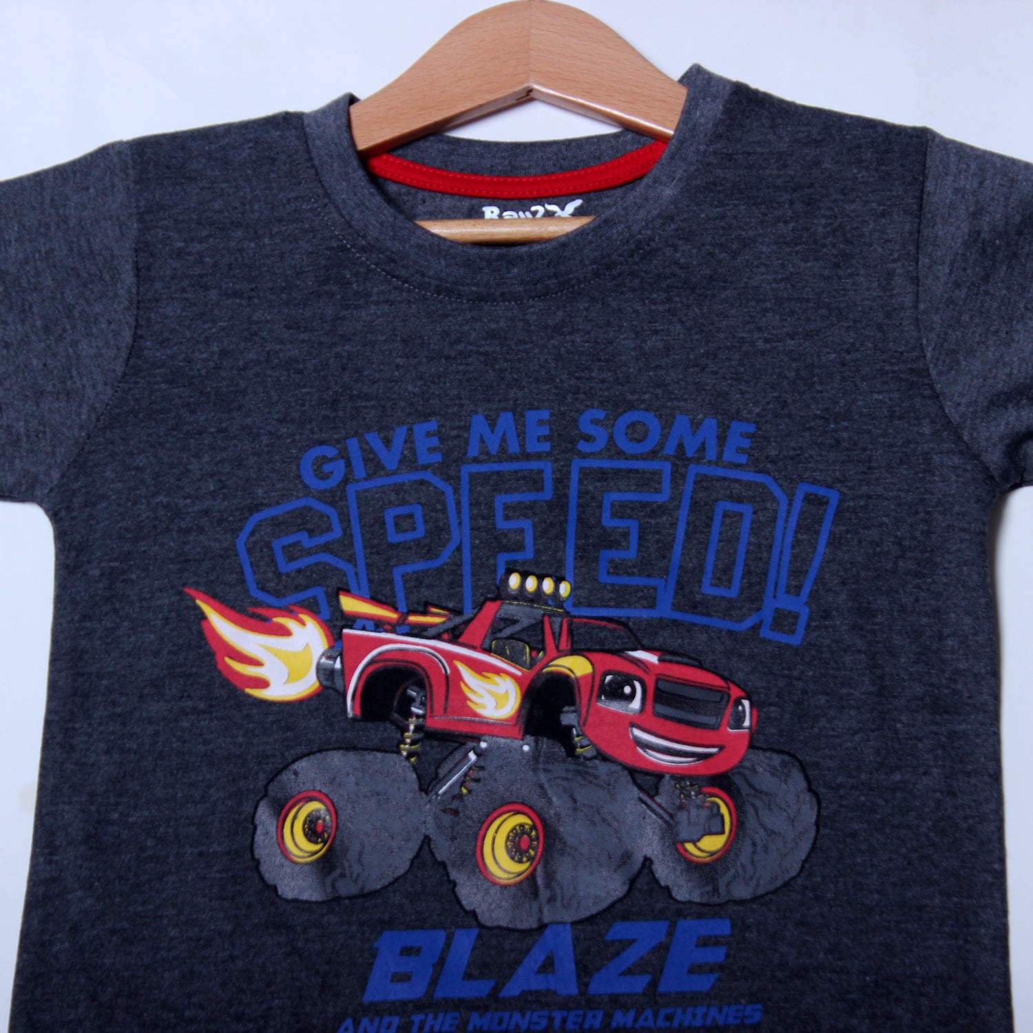 NEW CHARCOAL GREY MONSTER BLAZE TRUCK PRINTED T-SHIRT FOR BOYS