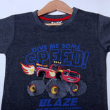 NEW CHARCOAL GREY MONSTER BLAZE TRUCK PRINTED T-SHIRT FOR BOYS