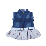 NEW BLUE DOUBLE POCKET WITH BELT & CREAM FROCK FOR GIRLS
