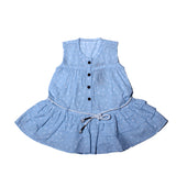 NEW SKY BLUE POLKA DOTS WITH ROPE BELT FROCK FOR GIRLS (MINOR DEFECT)