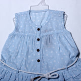NEW SKY BLUE POLKA DOTS WITH ROPE BELT FROCK FOR GIRLS (MINOR DEFECT)