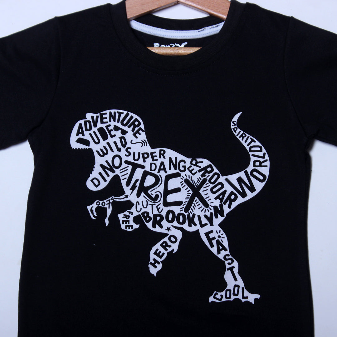 NEW BLACK DINO PRINTED T-SHIRT FOR BOYS