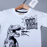 NEW WHITE DINO ROO AAR PRINTED T-SHIRT FOR BOYS