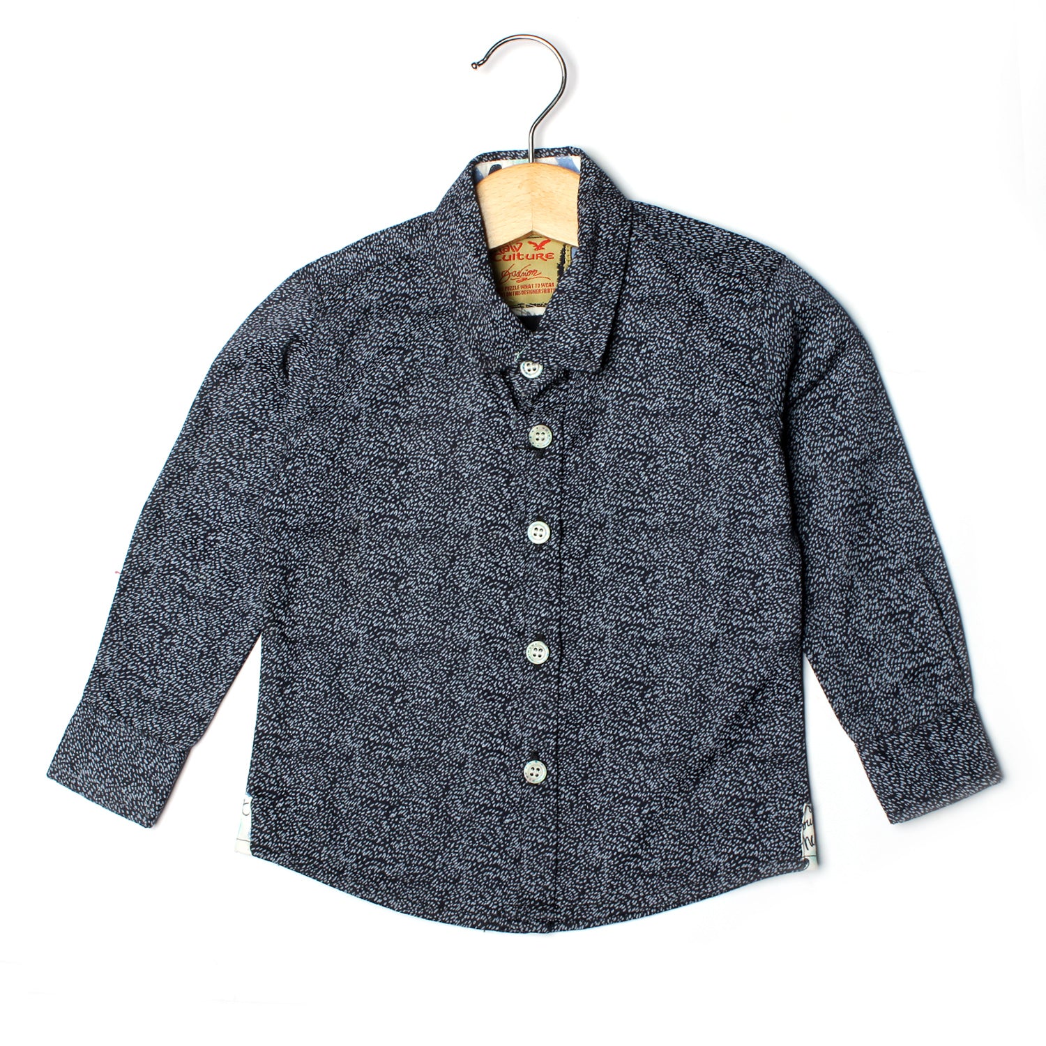 NAVY BLUE WITH WHITE SPOTS PRINTED CASUAL SHIRT FOR GIRLS