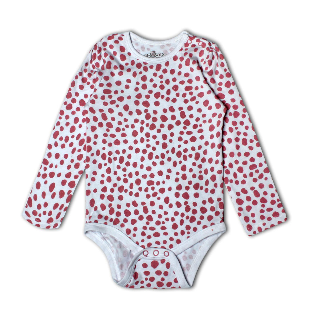 WHITE WITH LEOPARD DOTS PRINTED FULL SLEEVES ROMPERS