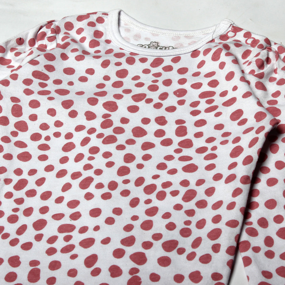 WHITE WITH LEOPARD DOTS PRINTED FULL SLEEVES ROMPERS