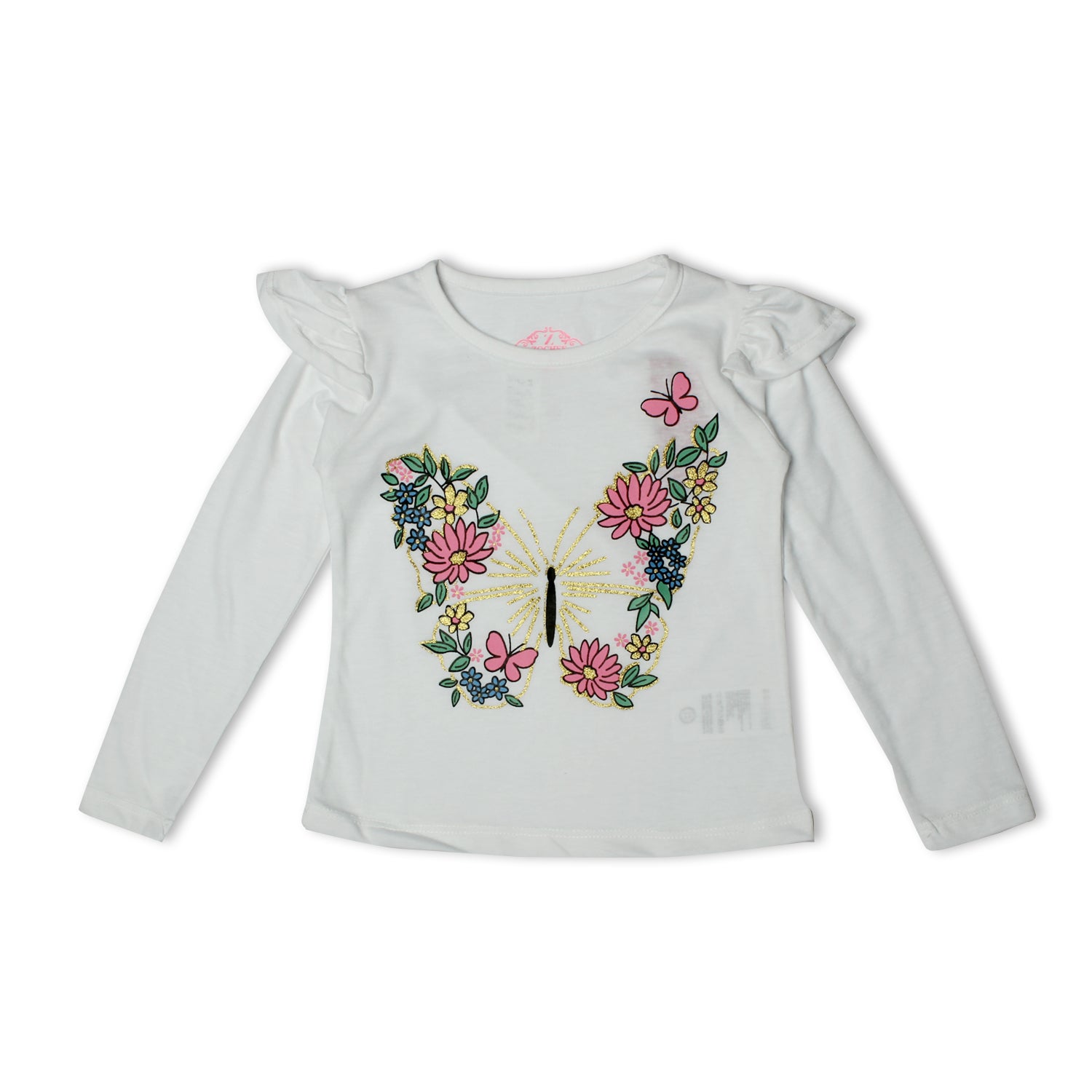 WHITE FULL SLEEVES BUTTERFLY PRINTED TOP FOR GIRLS