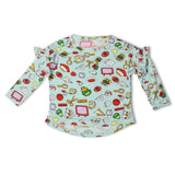 LIGHT BLUE FULL SLEEVES MIX PRINTED TOP FOR GIRLS