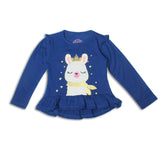 ROYAL BLUE FULL SLEEVES RABBIT PRINTED TOP FOR GIRLS