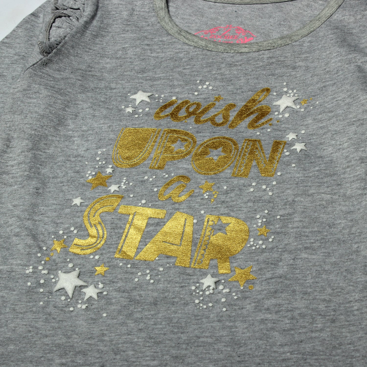 GREY FULL SLEEVES WISH UPON A STAR PRINTED TOP FOR GIRLS