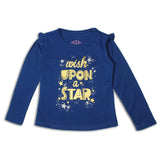 ROYAL BLUE FULL SLEEVES WISH UPON A STAR PRINTED TOP FOR GIRLS