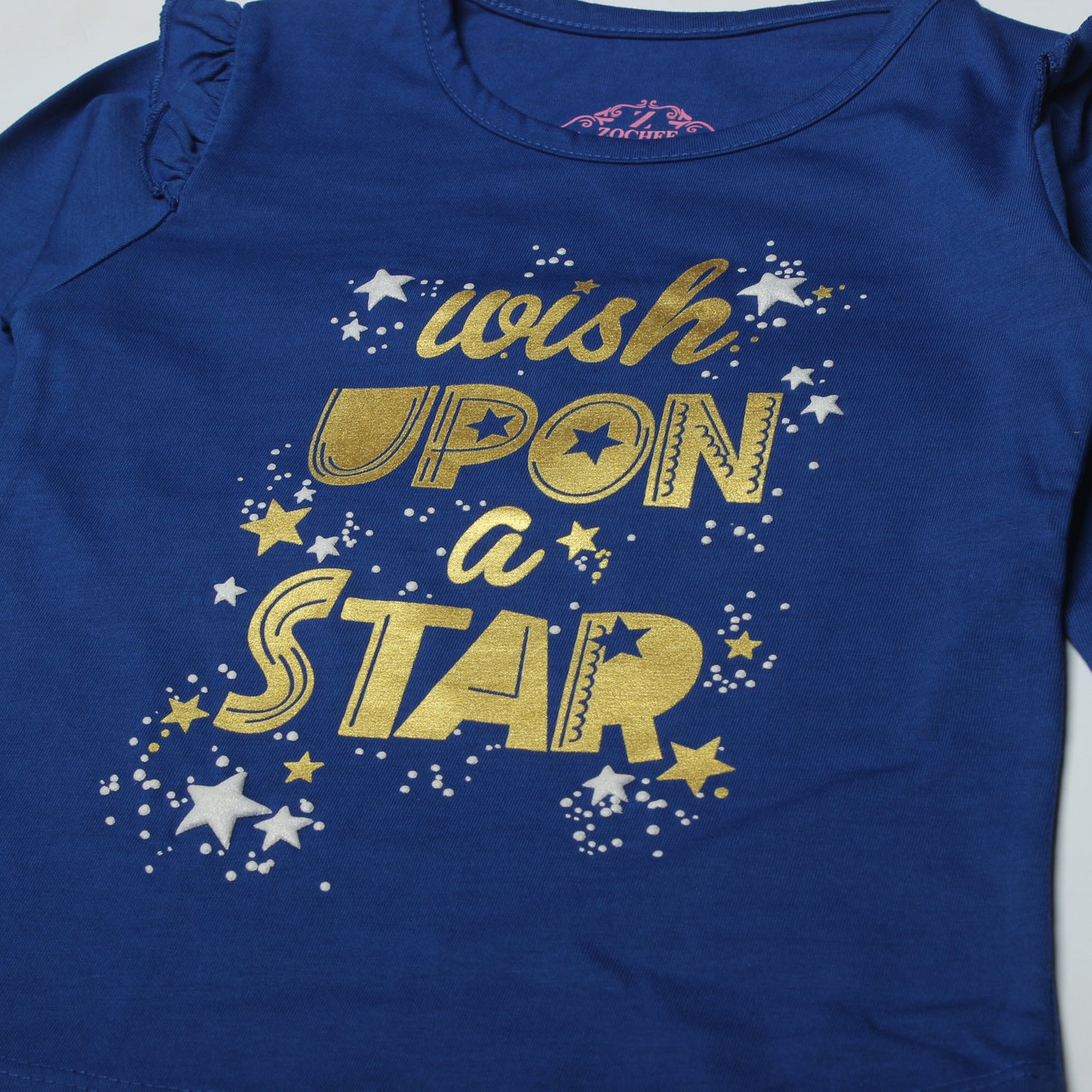 ROYAL BLUE FULL SLEEVES WISH UPON A STAR PRINTED TOP FOR GIRLS