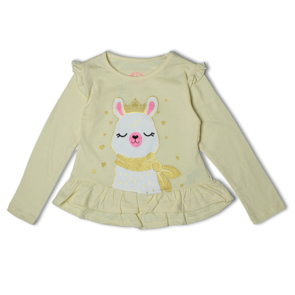 LIME FULL SLEEVES RABBIT PRINTED TOP FOR GIRLS