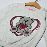 LIGHT GREY HEART BEAR PRINTED SWEATSHIRT