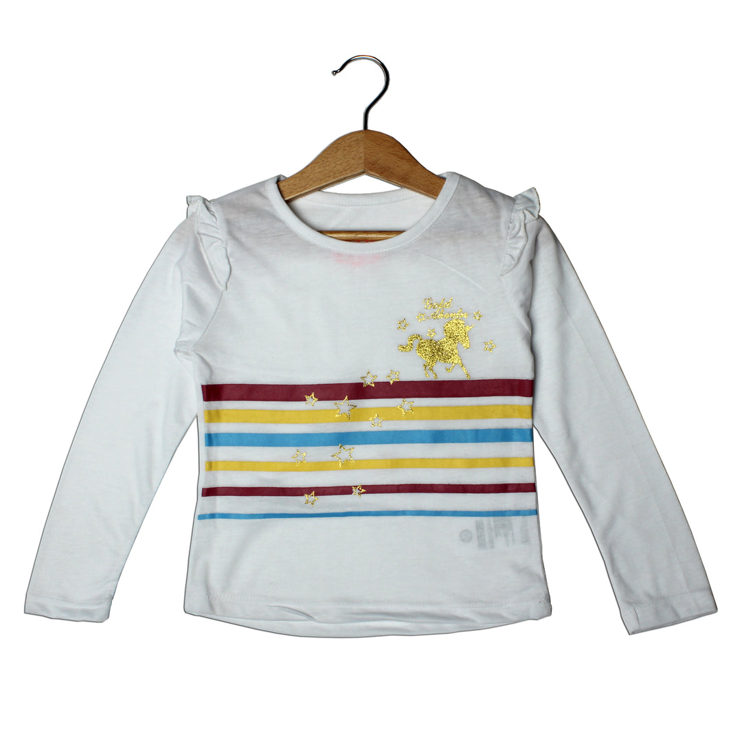 WHITE FULL SLEEVES HORSE PRINTED TOP FOR GIRLS