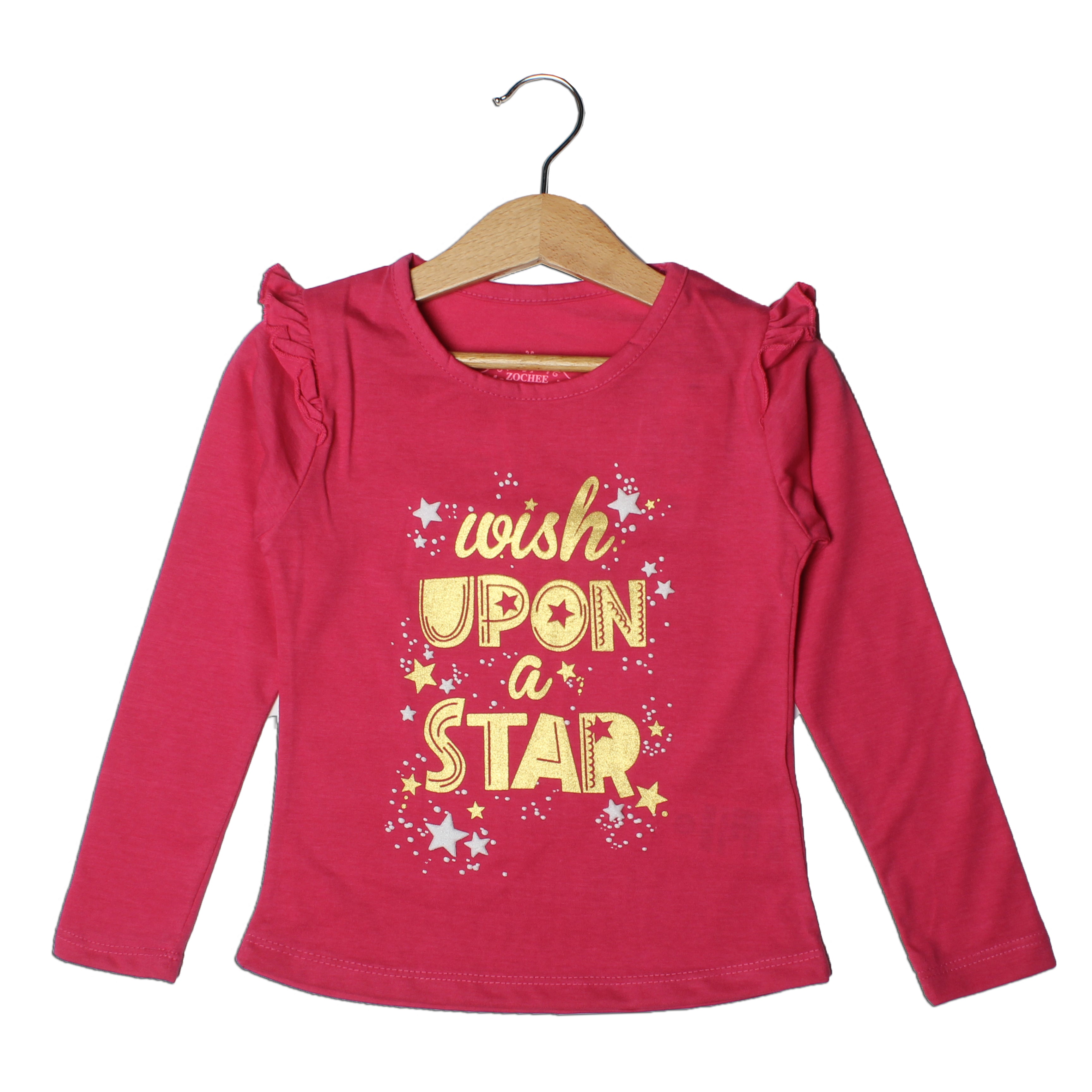 PINK FULL SLEEVES WISH UP ON A STAR PRINTED TOP FOR GIRLS