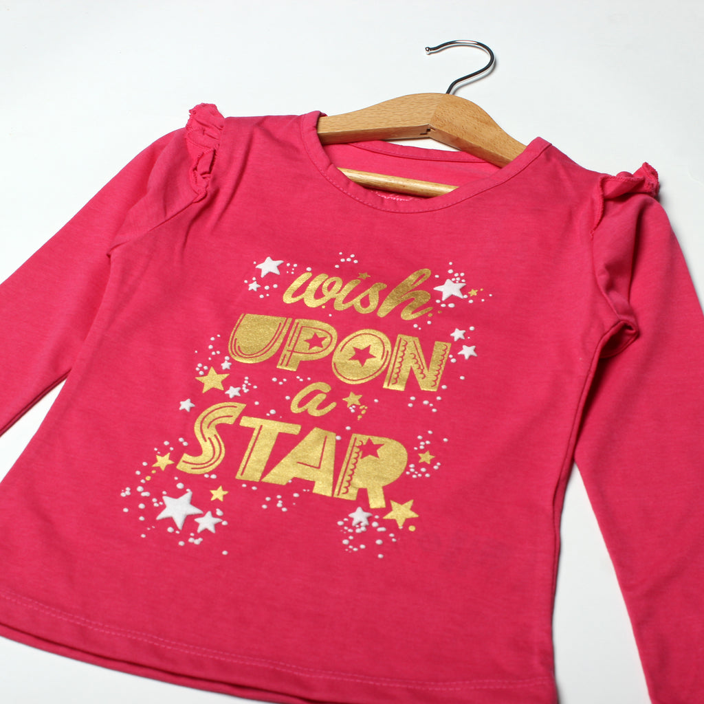 PINK FULL SLEEVES WISH UP ON A STAR PRINTED TOP FOR GIRLS