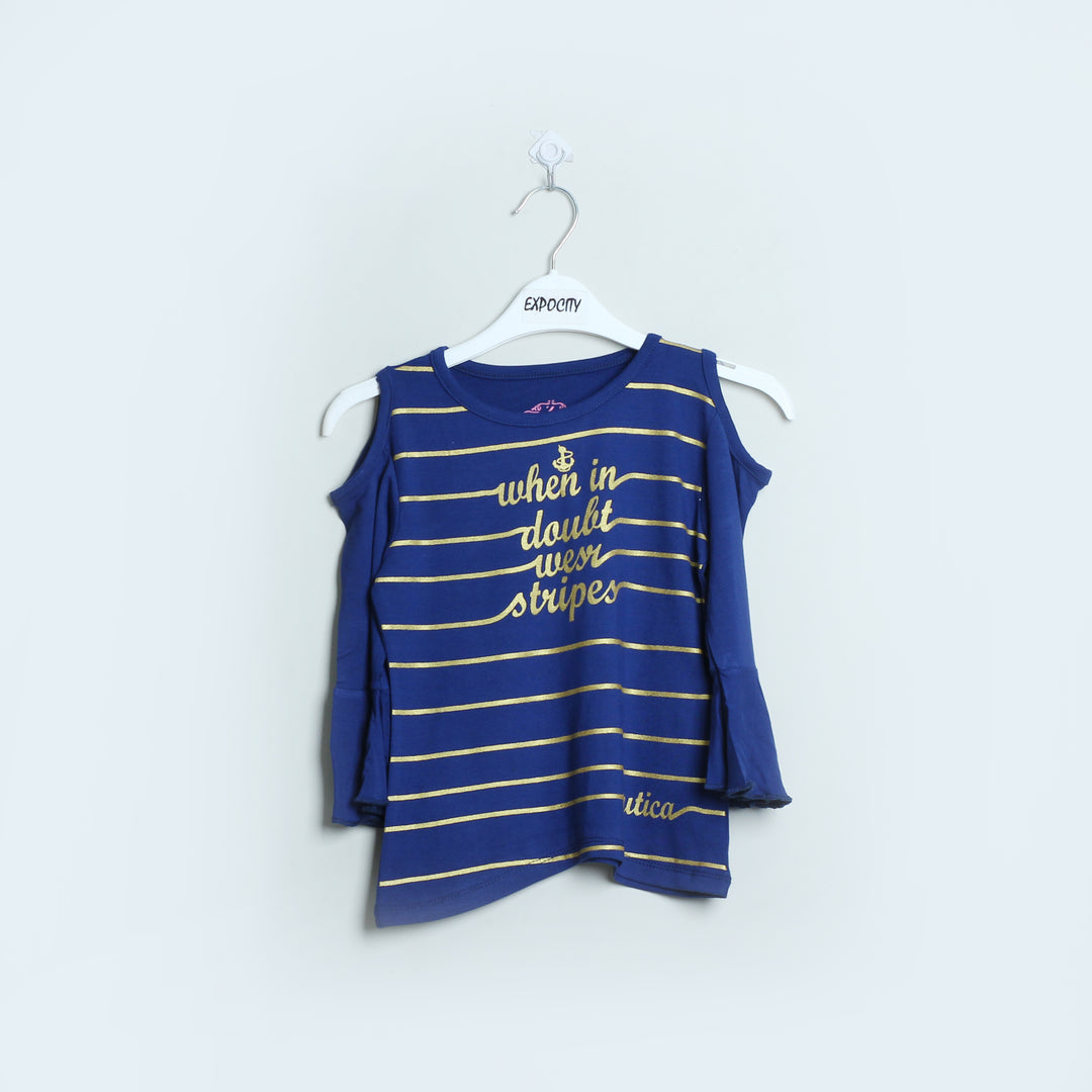 ROYAL Blue Cold Shoulder  Printed Top - Expo City