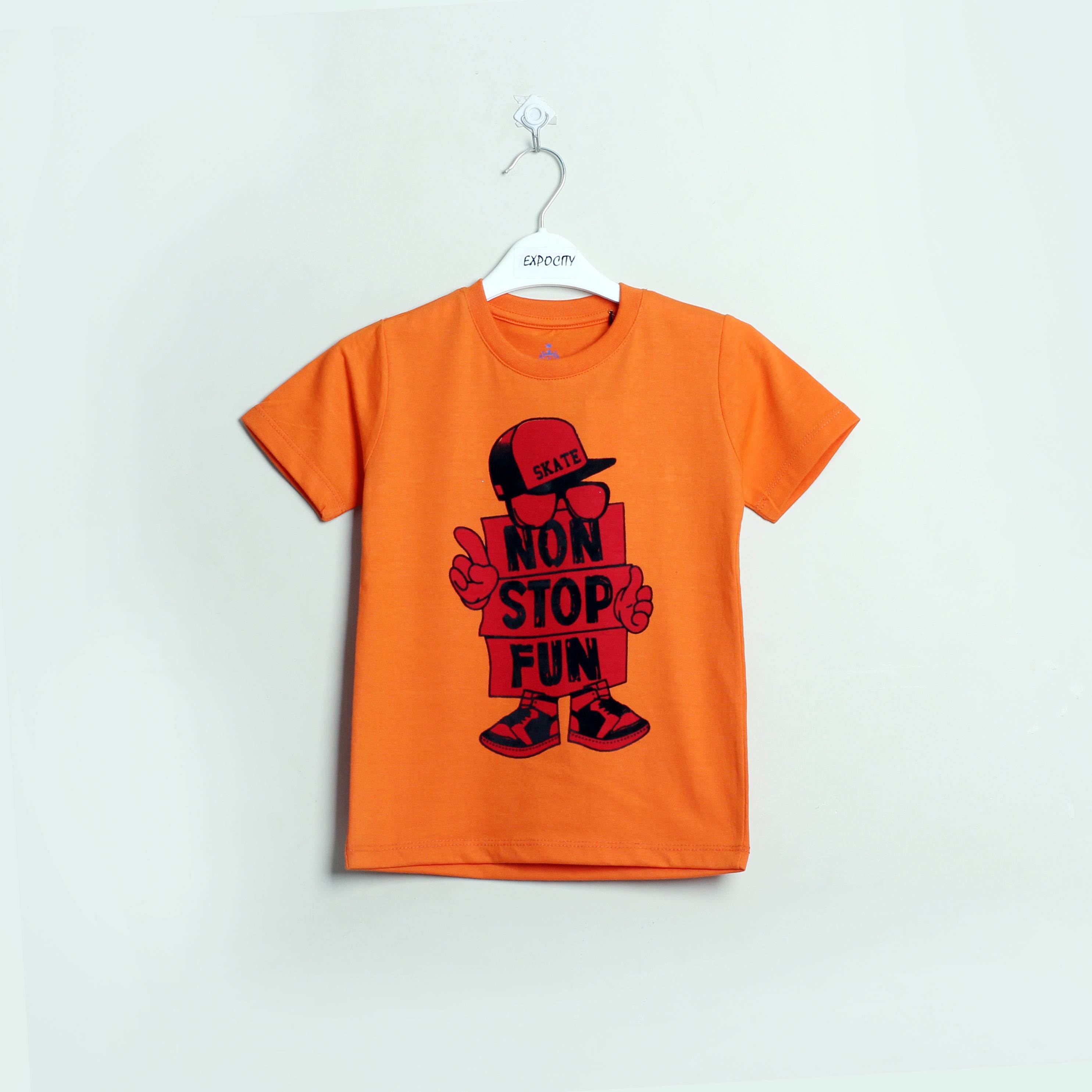 Non Stop Fun Orange Printed T-Shirt - Expo City