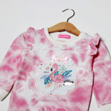 PINK & WHITE WITH SWAN PATCH SWEATSHIRT FOR GIRLS