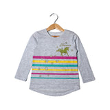 LIGHT GREY UNICORN WITH STRIPES PRINTED FULL SLEEVES T-SHIRT