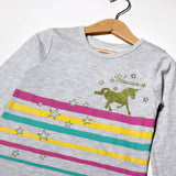 LIGHT GREY UNICORN WITH STRIPES PRINTED FULL SLEEVES T-SHIRT