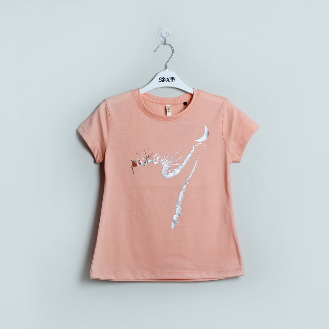 Peach  Cat Printed T-Shirt - Expo City