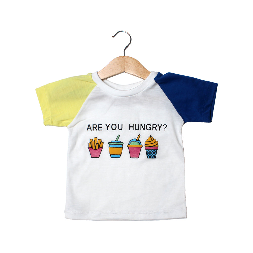 WHITE WITH YELLOW & BLUE SLEEVE T-SHIRT FOR BOYS