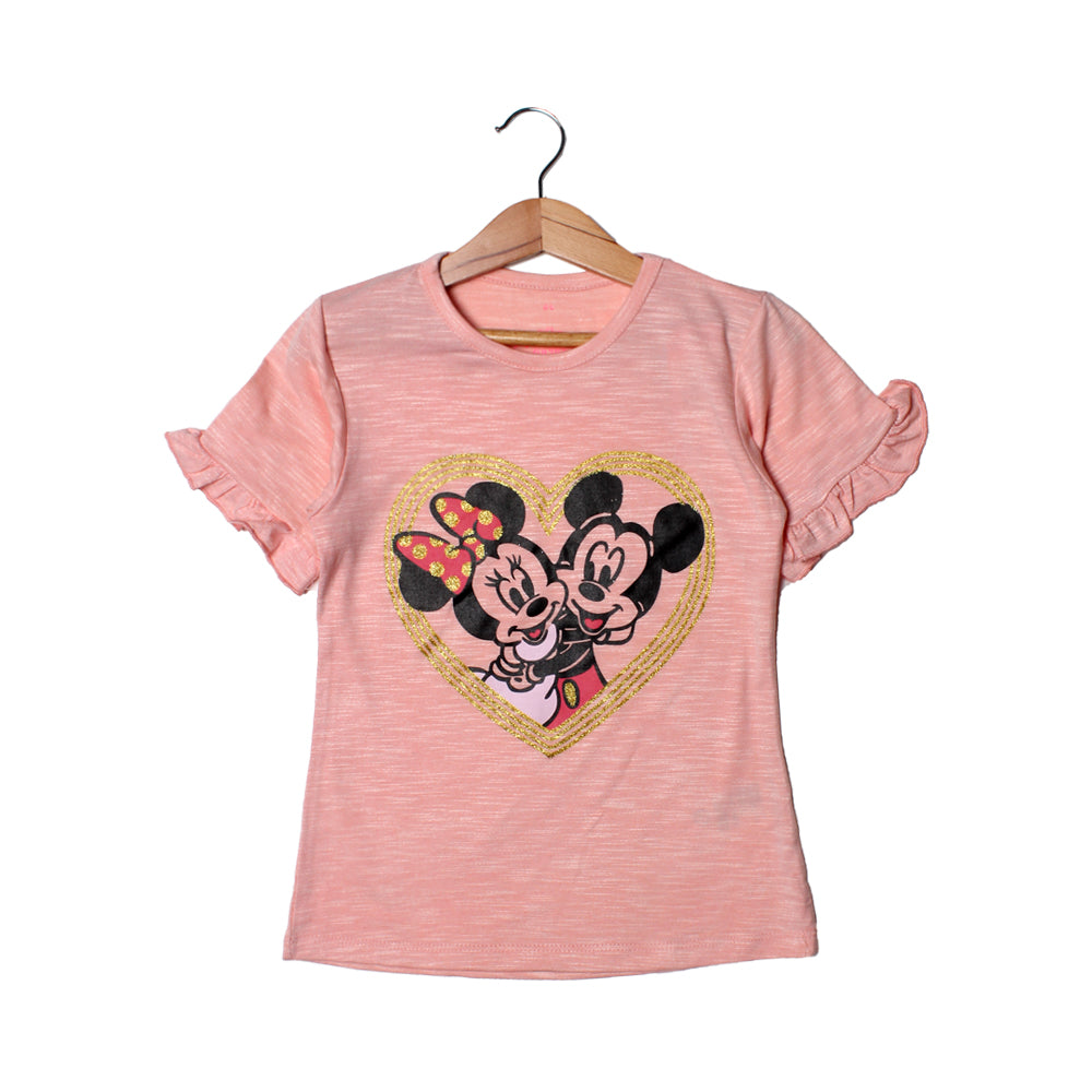 BABY PINK MINNIE & MICKEY PRINTED T-SHIRT TOP FOR GIRLS