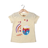 CREAM SMILE EVERYDAY PRINTED T-SHIRT TOP FOR GIRLS