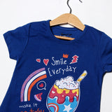 ROYAL BLUE SMILE EVERYDAY PRINTED T-SHIRT TOP FOR GIRLS