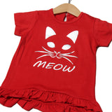 RED MEOW PRINTED T-SHIRT TOP FOR GIRLS