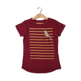MAROON WITH GOLDEN STRIPES AND PARROT PRINTED T-SHIRT TOP FOR GIRLS