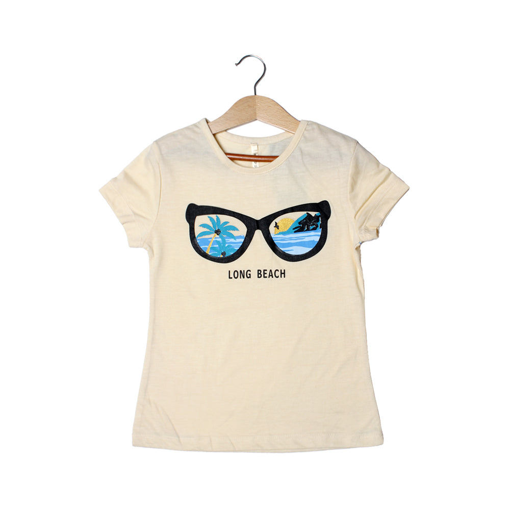 CREAM GLASSES LONG BEACH PRINTED T-SHIRT FOR GIRLS