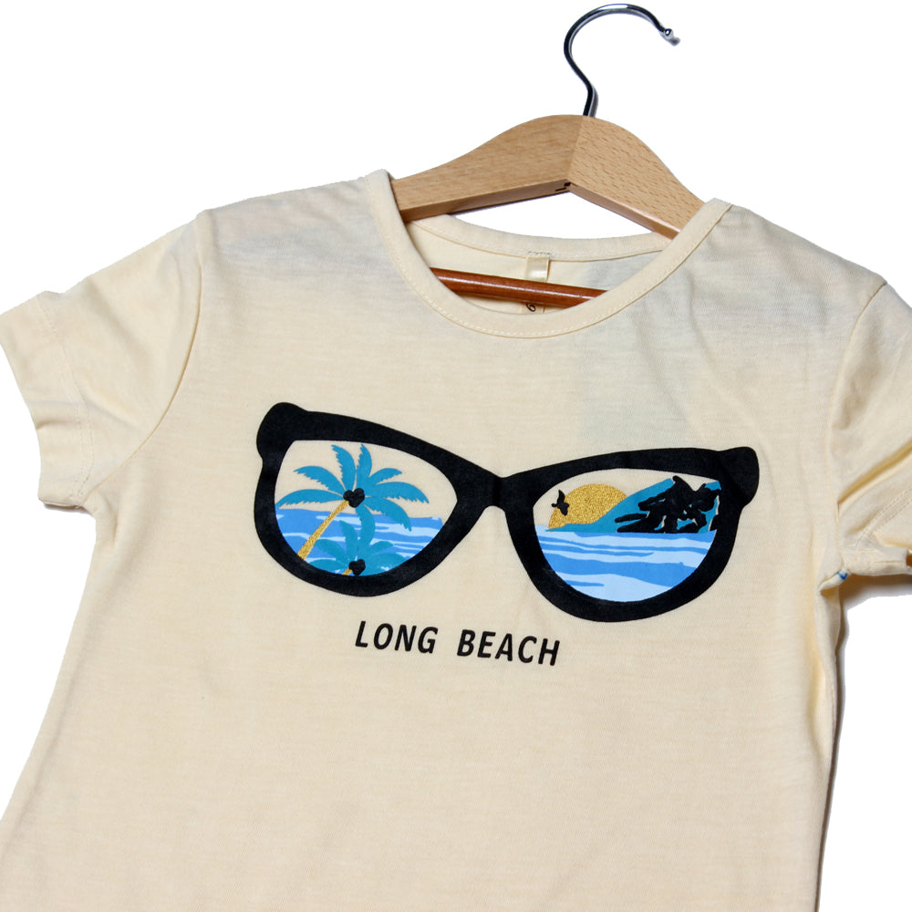 CREAM GLASSES LONG BEACH PRINTED T-SHIRT FOR GIRLS