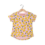 PINK WITH YELLOW LEMON PRINTED T-SHIRT TOP FOR GIRLS
