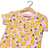PINK WITH YELLOW LEMON PRINTED T-SHIRT TOP FOR GIRLS